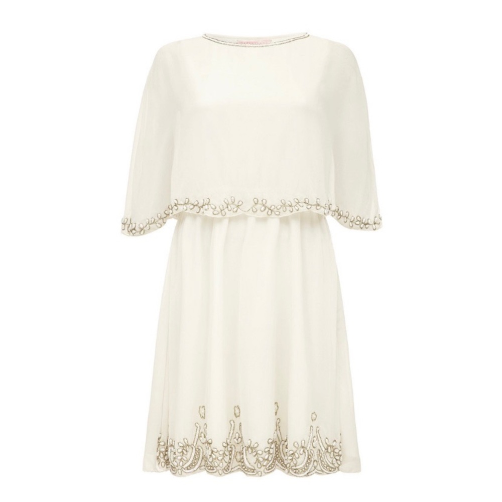 Unique Vintage Gatsby White Beaded Flapper Dress
